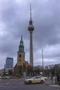 February 05, 2020: View of the Television Tower Fernsehturm in Berlin from Alexander Platz. The famous TV towe